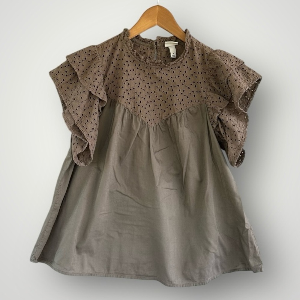 a new day Brown Eyelet Flutter Sleeve Blouse